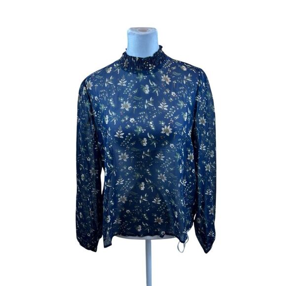 Brand new without Yahs Ladies‎ H&M Navy Blue and Floral Sheer Blouse Size Small - Picture 6 of 13